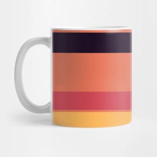 A fascinating pattern of Almost Black, Dark Fuchsia, Faded Red, Dark Peach and Pastel Orange stripes. Mug